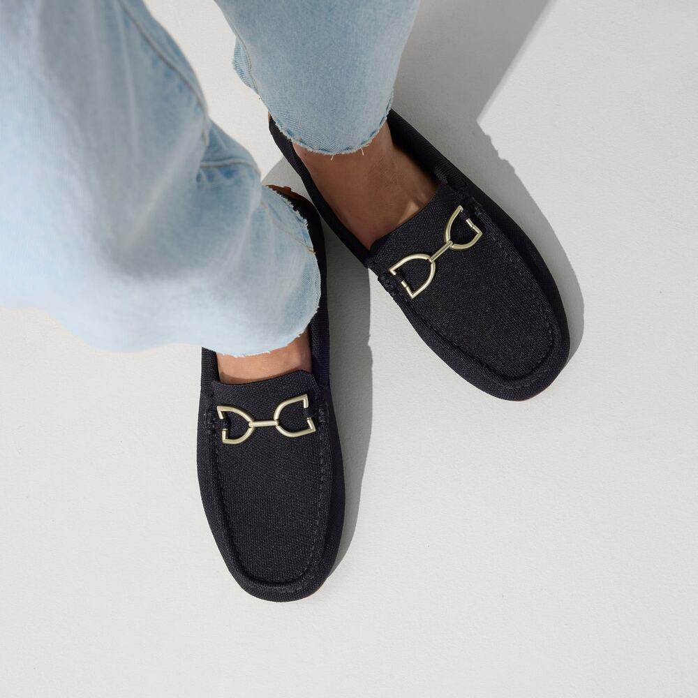 Rothy’s Black Knit Horsebit Driver Loafers Gold Women’s 8.5 Equestrian Preppy